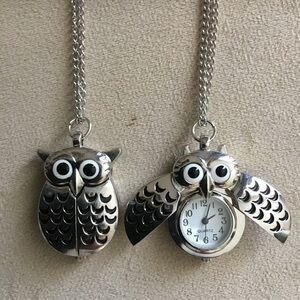 Brand New Silver open/close owl necklace watch